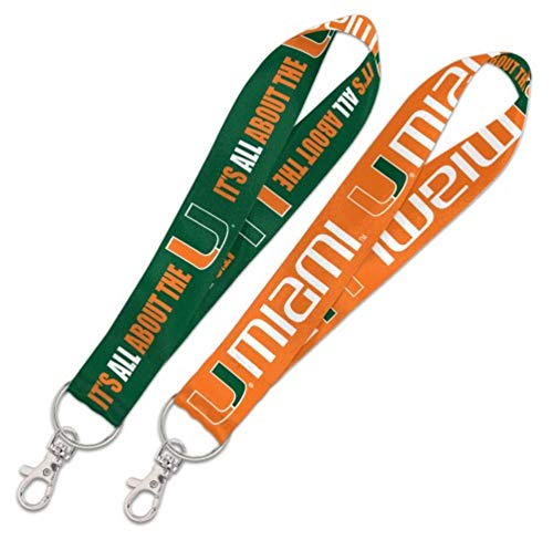 NCAA University Miami Florida Hurricanes 1" Inch Lanyard Key Strap, Metal Ring