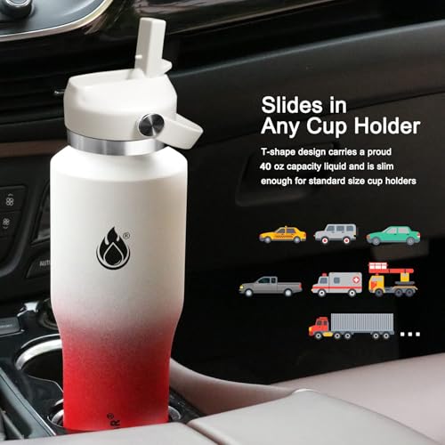 Image of SENDESTAR 40oz Stainless Steel Water Bottle(Cold for 48 Hrs, Hot for 24 Hrs),Double Wall Vacuum Insulated Bottle with Straw Lid, Spout Lid and Flex Cap, Fit in Any Car Cup Holder