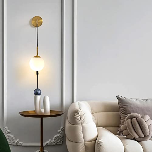 Wall Sconces Set Of Two,Plug In Wall Sconces,Antique Gold Wall Lamp With Plug In Cord And On/Off Switch,Hanging Wall Mounted Lights For Bedroom Living Room,Globe Frosted Glass Shade,No Wiring Required #TOP2