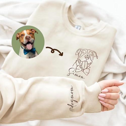 DILYPOD Personalized Embroidered Dog Mom Sweatshirt, Custom Line Art Portrait Dog Sweatshirt, Pet Name Sweatshirts Women, Dogs Mom Hoodie, Customized Pet Lover Gifts, Mothers Day Christmas Birthday3