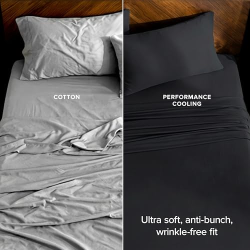Image of Bare Home Cooling Performance Jersey Knit Stretch Sheet Set, Moisture-Wicking & Breathable, 4-Way Stretch Bed Sheets, Envelope Pillowcases (Full, Grey)