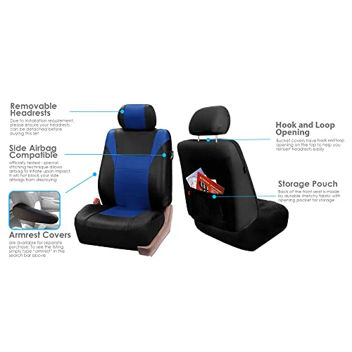Fh Group Racing Pu Leather Automotive Seat Covers, Full Set, Airbag Ready And Split With Non-Slip Dash Pad- Universal Fit For Cars Trucks And Suvs (Blue/Black) Pu003115 #TOP3