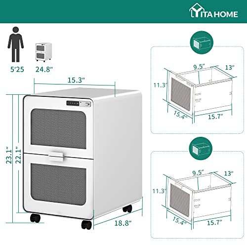 Yitahome 2-Drawer Rolling File Cabinet, Metal Mobile File Cabinet With Smart Lock, Filing Cabinet Under Desk Fits Legal/Letter/A4 Size For Home/Office, Fully Assembled-White #TOP1