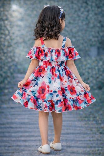 Image of Buy & Try Girls Summer Lightweight Georgette Floral Printed Frock Dress, Sleeveless Princess for Baby Girls, Stylish Fancy Kids Party & Casual Outfit