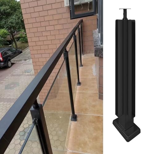Poteau de garde-corps en verre en acier inoxydable noir au design minimaliste pour porche