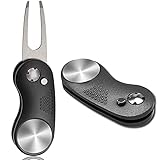 Releve Pitch Golf Outil Pliable 2 Pack Avec Marqueur De Balle MagnEtique, Golf Divot Pitch Tool Mini Outil LEger Portable Et Pliable 3 Styles Fourche Pour Hommes Femmes (2 Pack, Noir Courbé)