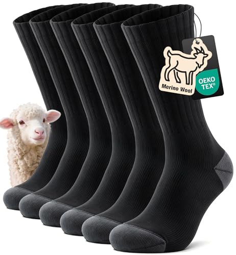 TANSTC Chaussettes Homme 43-46 en Laine Mérinos, Chaussette Thermiques De Marche Sportive Anti-Ampoules Respirantes Chaudes et Douces Pour L'Hiver, Negro 3 Paires