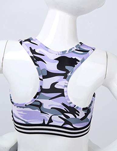 Feeshow Girls Two Piece Sports Bra Crop Top With Athletic Leggings For Gymnastic Dance Workout Outfit Tracksuit Set Lavender Camouflage 10 #TOP4