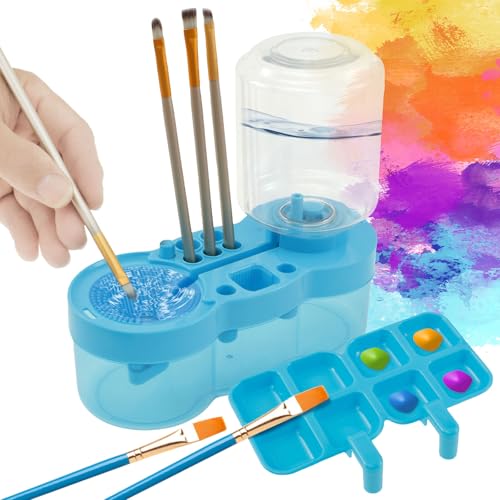 Paint Brush Rinser Multifunctional Paint Brush Cleaner Art Supplies Painting Water Dispenser Water Cycle Rinser Tool for Acrylic Watercolor and Water-Based Paints (Blue)