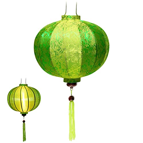 Laterne Lampion Asiatische aus Seide Grün, R Ø33cm - Traditionelle...