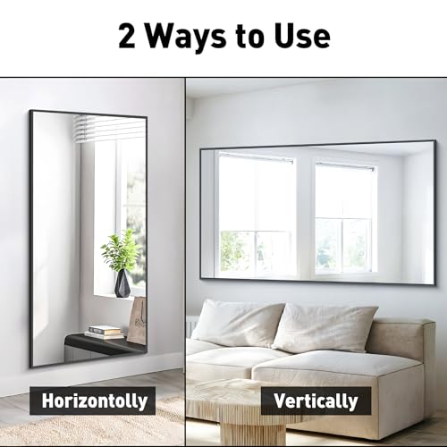 BONEWEI Bathroom Mirror, 30x55 inch Wall Mirror for Bathroom Wall Mounted Black Rectangle Square Corner Mirrors, Black Bathroom Mirror for Living Room, Farmhouse, Bedroom Entryway, Horizontal/Vertical by BONEWEI - Image 6