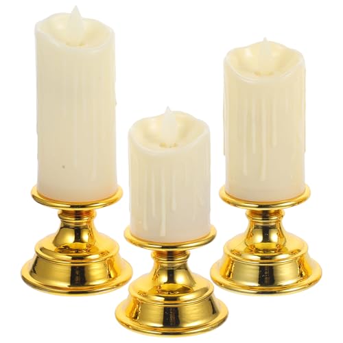 Velas sin llama decorativas doradas de tres tamaños y candelabros LED cónicos retro