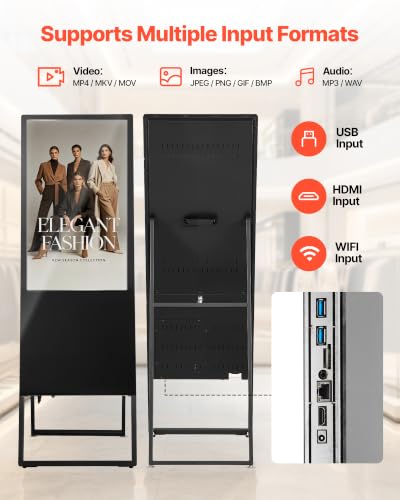 Image of VEVOR 32 in Indoor Digital Signage Floor Standing Advertising Display Kiosk, WiFi HDMI /USB Input Android OS, 178 Wide View, LCD Touchscreen Interactive Monitor, Commercial Totem Vertical Poster
