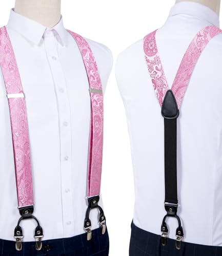 Image of DiBanGu Paisley Bow Tie and Supenders for Men Tuxedo Heavy Duty 6 Clips Suspender Adjustable Y-Shape Mens Trouser Braces