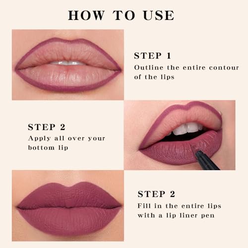 Image of evpct Longwear Liquid Lip Liner Stain Marker Pen Long Lasting Waterproof, Mauve Red Matte Semi Permanent 24 Hour Lip Liner and Lipstick Combo, Korean Color Stay Lipliner All Day, Lips Stain peel off