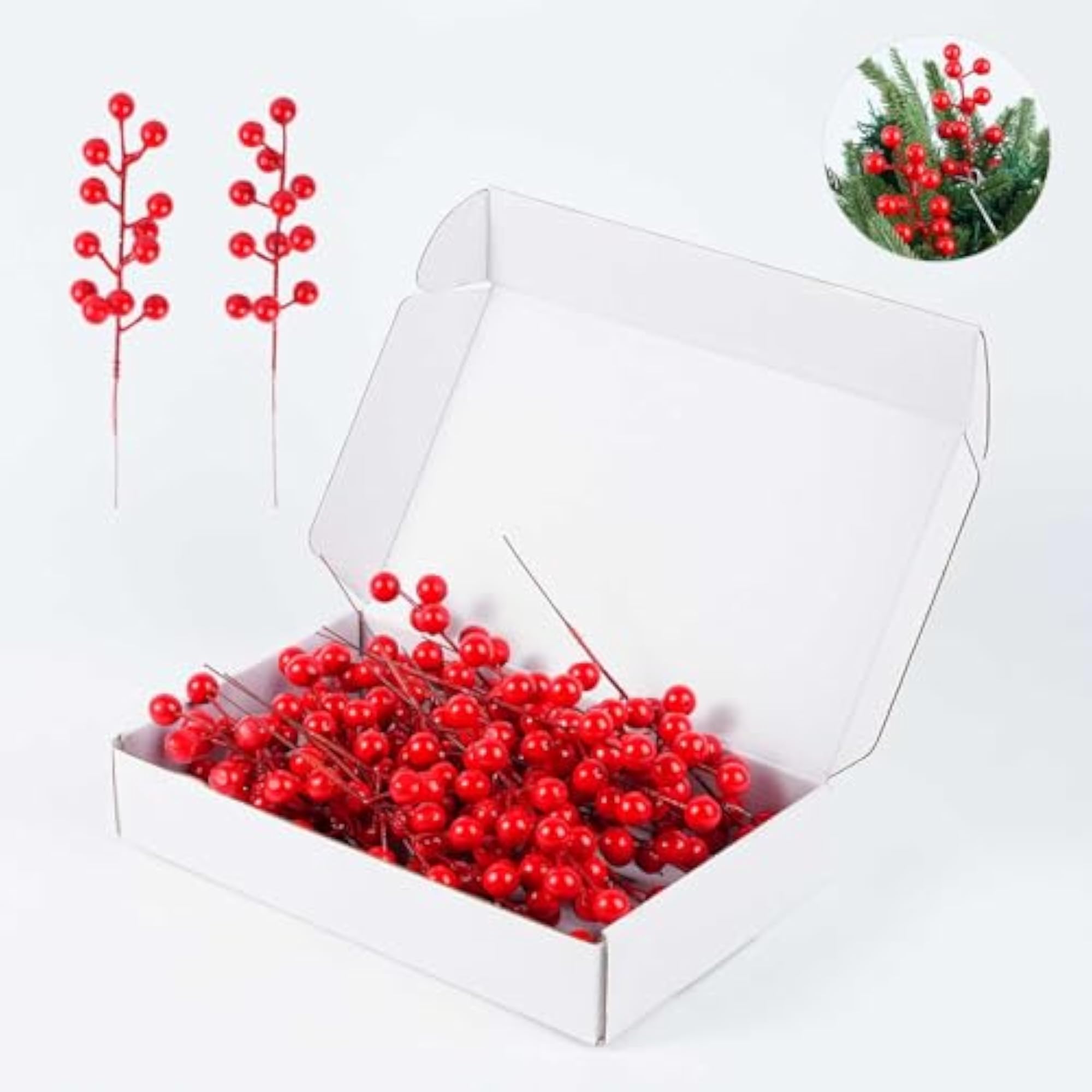 Artificial Red Berry Picks, Holiday Decorative Stems