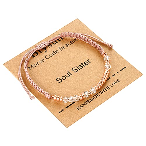 Btysun Morse Code Bracelets for Women Christmas Gift Stocking Stuffers for Teens Pink Braided Bracelets Inspirational Best Friend Birthday Gifts for Her High School Graduation Gifts for Her 2025 Mom Bracelet Jewelry
