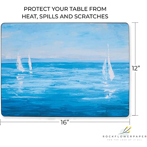Cork Placemats: Set Of 4 Heat Resistant Open Sail Art Cork Backed Placemats - 16" X 12" Hardboard Placemats With Cork Backing For Dining Table - Perfect For Weeknights & Entertaining - Rockflowerpaper #TOP3