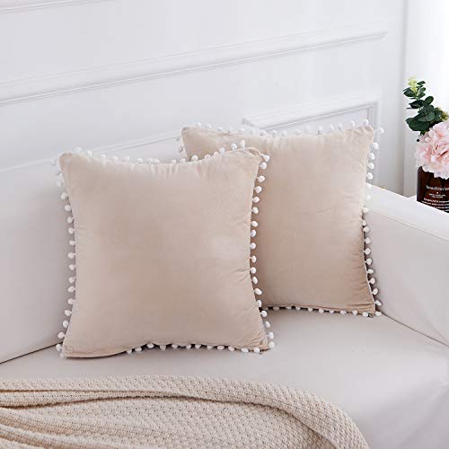 FabThing 2 Pcs Housse de Coussin en Velours Taie d'oreiller Decorative Super Doux Maison Salon Chambre pour Canapé 45x45cm Crème Blanche Cover