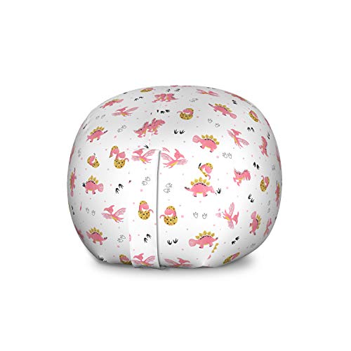 Lunarable Dinosaur Storage Toy Bag Chair, Tyrannosaurus Hatching Birth Theme Creative Paintbrush, Stuffed Animal Organizer Washable Bag, Large Size, Earth Yellow White Pink