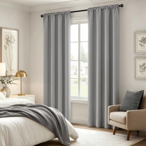 Image of MIULEE Light Grey Room Darkening Bedroom Curtains 84 Inch Length 4 Panels | Solid Light Blocking Drapes, Room Thermal Insulation, Privacy Window Treatment Curtains,Top and Bottom Rod Pocket