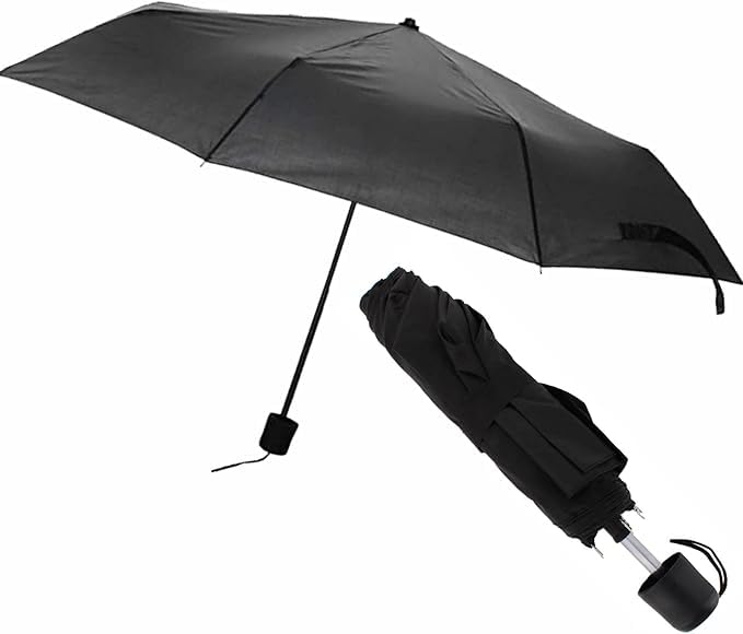 YIKIClassic Waterproof Umbrella Windproof Folding Daily Life Mini Pocket Umbrellas With Reinforced Frame Durable Lightweight Compact Sun And Rain Protection Small Black Umbrella For Travel School