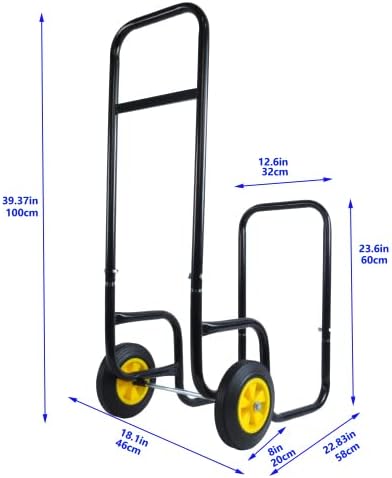 Miniatura 7 de Carrito de leña para leña, para exteriores o interiores, para exteriores o interiores, transportador de almacenamiento de madera de acero negro -