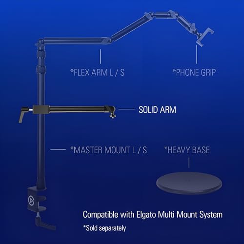 Elgato Solid Arm, Braccio di fissaggio Ausiliario per Fotocamere, Luci e Altro, Accessorio Multi Mount