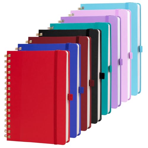 ONAVIA A5 Notebooks Lined Notepad 8 Pack, Wirebound Spiral Hardback Notebooks with 100 GSM Thick Paper, a5 Notes Diary Pad for Work Office School Home, Classic Ruled Journal with Pen Loop, 14 x 21cm