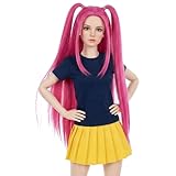 Long Straight Hot Pink with 2 Pigtails 1/3 BJD SD DOD Doll Wig Fit for 8-9 inch Head 1/3 Bjd Dolls Wigs