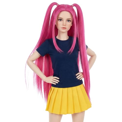 Long Straight Hot Pink with 2 Pigtails 1/3 BJD SD DOD Doll Wig Fit for 8-9 inch Head 1/3 Bjd Dolls Wigs