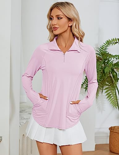 Image of LOMON Women Long Sleeve Shirts Sun Protection 1 /4 Zip Summer Quick Dry Hiking Shirts Quarter Zip Pullover for Women