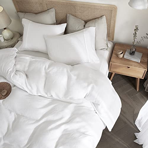 Hyprest 100% Pure French Linen Duvet Cover Set - Ultra Soft Cooling White Washed Flax Linen Duvet Cover Queen Size Farmhouse Style, Moisture-Absorbing & Durable #TOP3