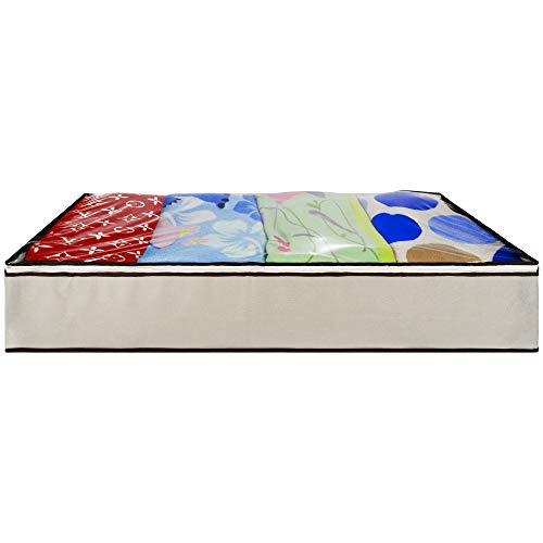 Ziz Home Zippered Under Bed Storage Bag 2 Pack | Soft Breathable Anti-Mold Fabric | Used for Underbed Clothes Storage Linen Storage Blanket Storage Sweater Storage Duvet Storage Bins Clear Window