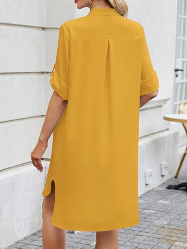 PerZeal Womens Sexy V Neck Button Down Shirt Dresses Summer Short Sleeve Casual Loose Blouses & Button-Down Shifts Cover Ups4