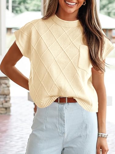 Saodimallsu Womens Summer Mock Neck Sweater Cap Sleeve Lightweight Sweater Vest Casual Loose Knit Pullover Tank Tops2