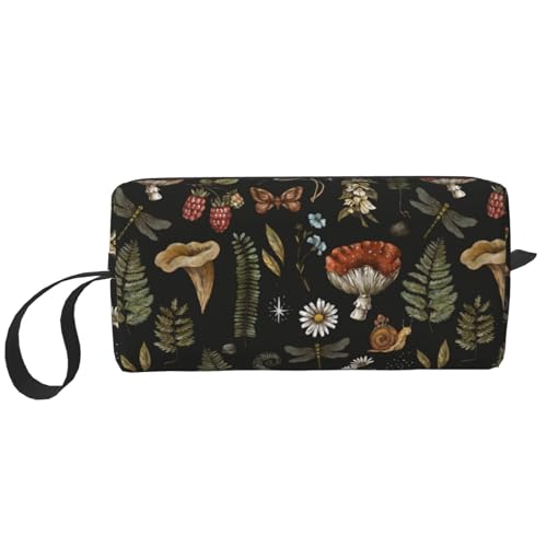 Vintage Mushroom Witchcraft Witchy Makeup Bag Organizer Small Cosmetic Bags Portable Travel Toiletry Bag With Handle Simple Accessories Storage Zipper Pouch For Women Girl