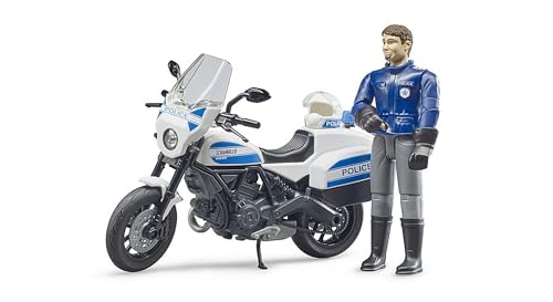 bruder 62731 - Bworld Scrambler Ducati Polizeimotorrad & Polizist - 1:16 Wachtmeister, Einsatzfahrzeug, Einsatzleitstelle, Polizeistation, Spielzeug