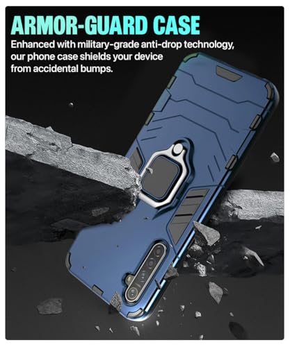 Image of WOW IMAGINE Shock Proof Back Case Mobile Cover for Realme XT | Back Cover Case (Tough Armor | Hybrid PC + TPU | Ring Holder & in-Built Kickstand | Blue)