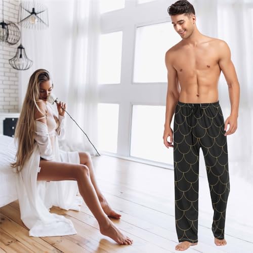 visesunny Mens Hawaii Pants Funny Black and Gold Fish Scale Pattern Cotton Lightweight Soft Hawaii Bottoms Lounge Sleepwear3