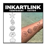INKARTLINK Tattoo Tech, 2 Sheets Medium Semi Permanent Tattoo, Adult Art Design Temporary Tattoos, Lasts 1-2 Weeks, Waterproof, Realistic Look, No Reflection (Starfish shell)
