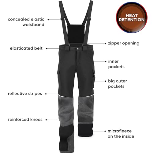 BWOLF Kick Thermohose Arbeitshose Herren Softshellhose Herren Wanderhose Outdoorhose Herren Winter Gefüttert Winddicht Wasserdicht (DE/NL/SE/PL, Alphanumerisch, L, Regular, Regular, Schwarz) – Bild 4