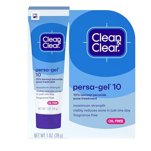 Clean & Clear Persa-Gel 10 Oil-Free Acne Spot Treatment with Maximum Strength 10% Benzoyl Peroxide, Topical Pimple Cream Visibly Reduces Acne in One Day, Fragrance-Free, 1 fl. oz