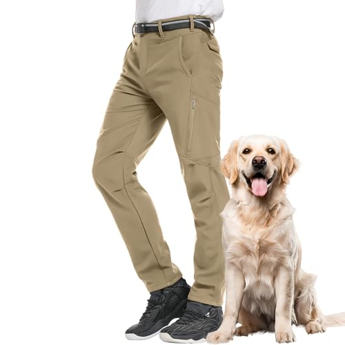 Winebox Mens Waterproof Winter Trousers,Hiking Fleece Lined Thermal Softshell Ski Cargo Pants for Outdoor Walking Climbing(Khaki-36)