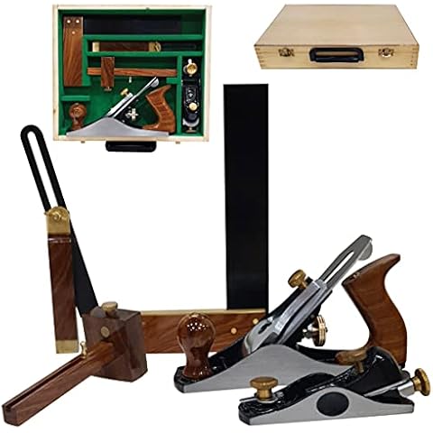 Vorx Smoothing No 4 Jack Plane, No. 60 ½ Block Plane, 230 mm Mortice Marking Gauge, 230 mm Sliding Bevel, 230 mm Try Square in Strong Wooden Case Carpenter Tool Kit Cover