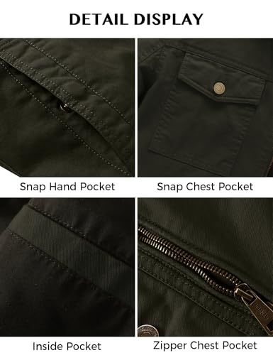 Image of WenVen Men's Casual Canvas Cotton Military Lapel Jacket