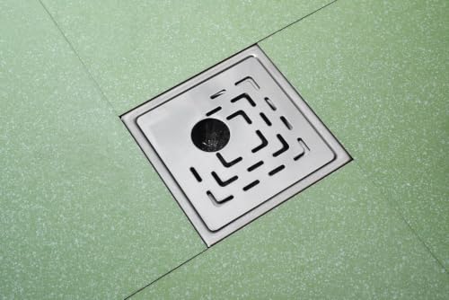 Image of Shower Drain Channel Invisible Floor Drainer with Cockroach Trap 304 Stainless Steel Drain Jali with Collar (Curl Floor Drain with Hole 6x6)