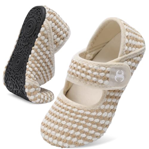 Scurtain Guest Slippers for Shoeless Home Soft Warm Sock Slipper Beige Size