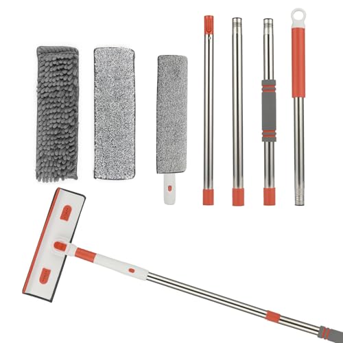 Mxtimwan 2 En 1 Limpia Cristales Extensible Ventanas, Limpiacristales 2 En 1 Con 3 Paños De Microfibra, Limpiacristales Telescopico Para Exteriores Altas Vidrio, Ducha Espejo, Automóviles