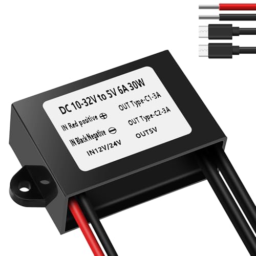 DC 12V/24V to 5V USB C Converter - DC-DC Step Down Converter Buck Module Power Adapter Compatible with Raspberry Pi 4, Cellphone, Car